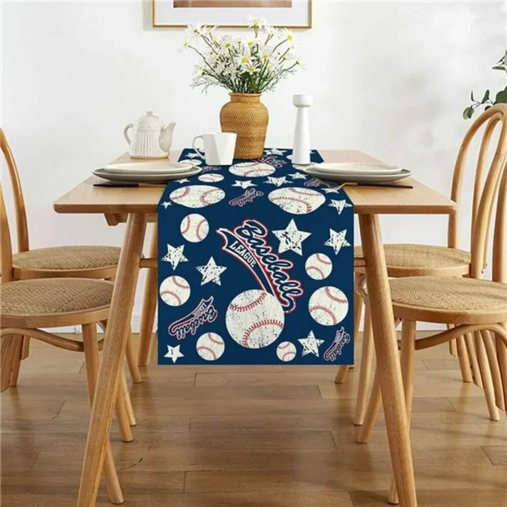 Baseball Table Runner 13x72 Linen Baseball Party Birthday Baby Shower Table Deco